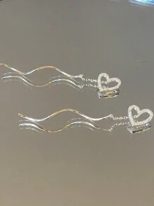 1 đôi Thời Trang Đơn Giản Hình Trái Tim Món Quà Tình Yêu Cho Ngày Phụ Nữ, Đảng Và Ngày Lễ Bông Tai Bạc Threader Ngày Lễ - Bạc - Xem 3