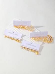 48pc Creative Fashion Water Drop Shaped Faux Pearl Women's Earrings Set, Multi-, Jewelry Gift For Party, Holiday And Other Occasions - Gold - View 3