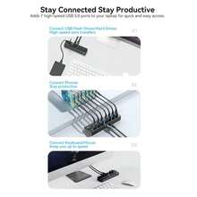 Vention Usb 3.0集線器,8個usb 3.0端口,7個歐式插頭,黑色美式插頭usb底座,帶有dc 12v / 2a電源適配器,type C轉usb擴展線適用於具有電源開關和dc 5.5毫米電源適配器的筆記型電腦pc - 黑色 - 查看 2