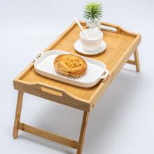 1Pc Bamboo Bed Tray Table With Foldable Legs, Breakfast Tray Lap Table For Sofa, Bed, Eating - Khaki - View 3
