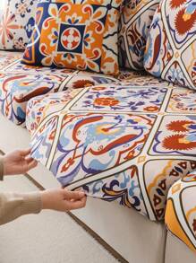 1 件印花彈性沙發套,波西米亞風格彈力沙發墊套,靠背套,節日沙發裝飾套,適合寵物,四季皆宜 - 橘色 - 查看 6