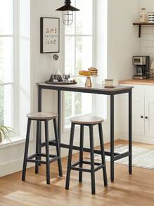 VASAGLE Set Of 2 Bar Stools High Kitchen Stools, Sturdy Steel Frame, 65 Cm Long, Easy Assembly, Industrial Style, Greige And Black - Black - View 1