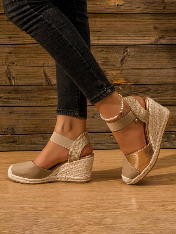 Knitted Closed Toe, Elastic Band, Rope, Fashionable Casual Wedge Shoes For Women