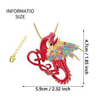 1 件金蓝色珐琅童话魔法龙时尚男女多色闪亮水晶钻动物项链饰品服装女士圣诞礼物 - 龍 - 查看 2