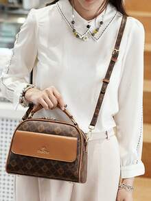 新款时尚印花小单肩包，休闲斜挎包，适合通勤和约会 - 咖啡棕 - 查看 5