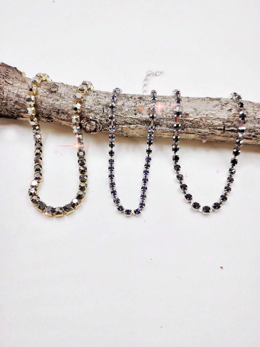 1pc Sparking Rhinestone Brass   Bracelet  For Women Daily Wear/ Evening Party /Valentine's Day Gift - Navy Blue - View 1