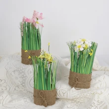 1pc Small Nordic Style Artificial Reeds & Sunflowers Potted Plant For Living Room Decor, Indoor Landscape Ornament - White - View 11