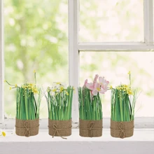 1pc Small Nordic Style Artificial Reeds & Sunflowers Potted Plant For Living Room Decor, Indoor Landscape Ornament - White - View 9