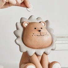 1隻獅子造型創意存錢罐玩具,用於存儲,可作客廳裝飾 - 灰色 - 查看 5