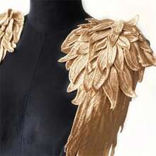 2pcs Angel Wings Embroidered Collar Patch Sticker, Sew-On Flower Neckline Applique For Party Dress And Wedding Dress, Diy Art Embroidery Patch - Gold - View 4
