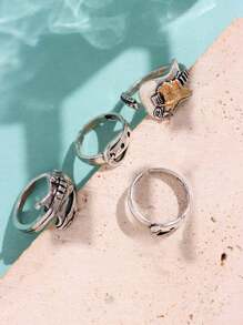 1入銀色合金時尚復古搖滾音樂吉他形狀可調開放式男士戒指,適合珠寶配飾 - 吉他 - 查看 3