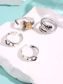 1入銀色合金時尚復古搖滾音樂吉他形狀可調開放式男士戒指,適合珠寶配飾 - 吉他 - 查看 2