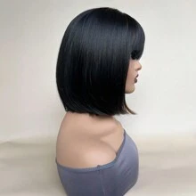 Mixed Brown Color Short Bob Wigs With Bangs 10 Inch Straight Wigs For Women Natural Synthetic Hair Replacement Wigs Heat Resistant Wigs For Daily Party Halloween Party - Black-brown - View 5