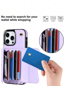 AWQUER Crossbody Wallet Back Case Compatible With IPhone 15 14 Plus 13 12 Mini 11 Pro Max 8 7 Plus SE 5G 2020 2022 With Hand Strap, PU Leather With Credit Card Slots Holder Kickstand Shockproof Phone Cover - Purple - View 3