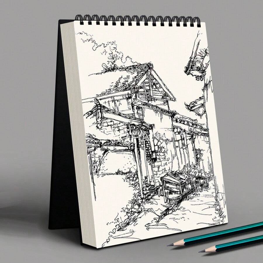 60張裝a4兒童用素描簿,厚手繪畫用紙、線圈裝空白紙素描本,適用於學生、藝術家、初學者 - 黑色 - 查看 1