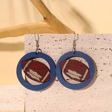 2入組足球雙面木質耳環,圓形耳環,運動時尚風格耳環 - 藍色 - 查看 6