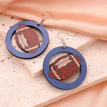 2入組足球雙面木質耳環,圓形耳環,運動時尚風格耳環 - 藍色 - 查看 3