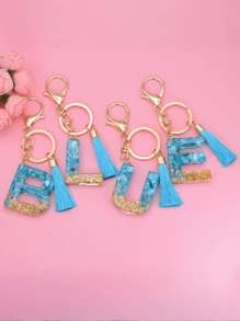 1 قطعة سلسلة مفاتيح بشكل حرف أولي للحروف للفتيات والنساء، سلسلة مفاتيح سوداء ذات شراشيب مناسبة للحقائب والحقائب المدرسية والظهر هدية عيد ميلاد مميزة