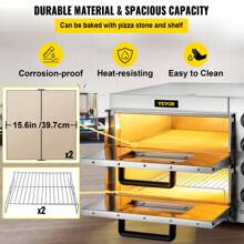 Commercial Pizza Oven Countertop 14" Double Single Deck Layer 110V Stainless Steel Electric Pizza Oven With Stone And Shelf Multipurpose Indoor Pizza Maker For Restaurant Home Pretzels Baked