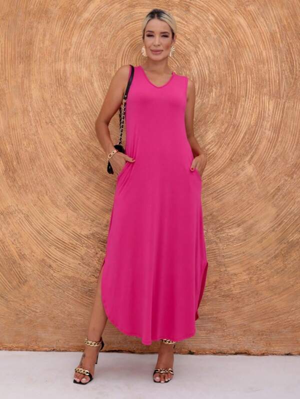 Vestido Regatão De Alças Largas Moda Comfy Com Bolso