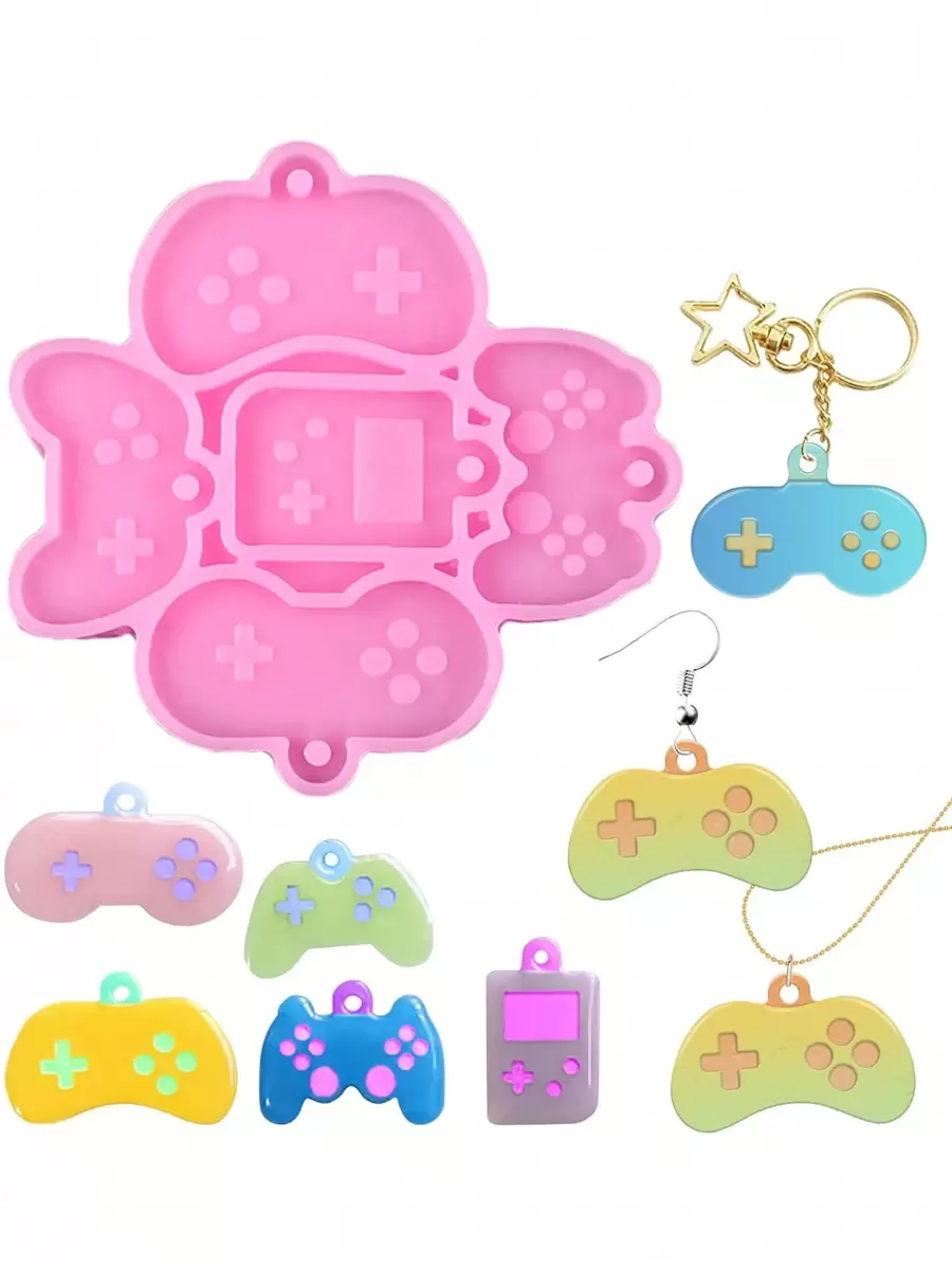 1 Khuôn nhựa silicon làm tay cầm chơi game Khuôn đúc nhựa làm tay cầm chơi game 5 ngăn lý tưởng để làm đồ trang sức và móc chìa khóa Quà tặng mặt dây chuyền tay cầm chơi game mini sáng tạo tự làm - Hồng - Xem 1