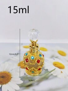 1瓶15ml旅行滴管式香氛/精油容器,豪華復古設計,電鍍鋅合金配水晶細節,適合作為禮物、紀念品或旅行使用,男女學生出差上學適用,奢華高級金色鑽石瓶旅行瓶 - 金色 - 查看 3