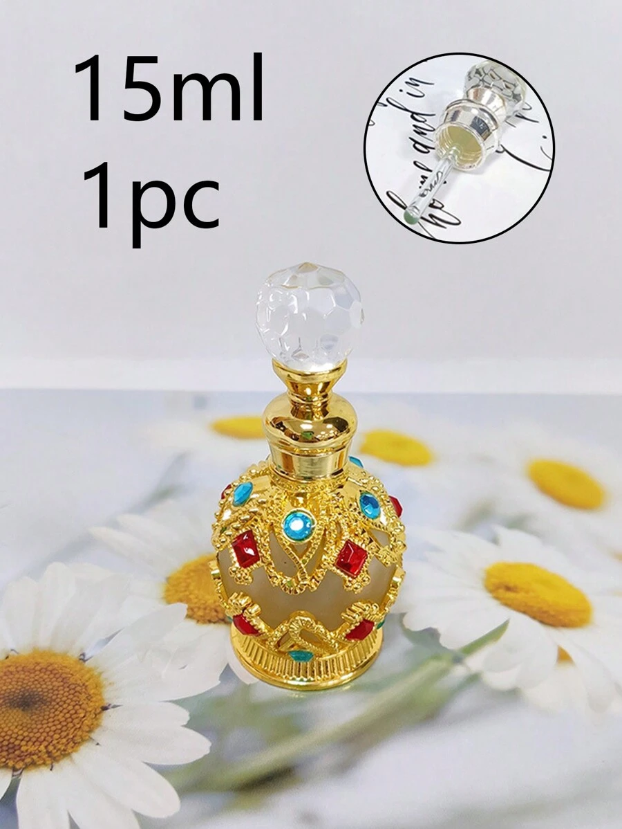 1瓶15ml旅行滴管式香氛/精油容器,豪華復古設計,電鍍鋅合金配水晶細節,適合作為禮物、紀念品或旅行使用,男女學生出差上學適用,奢華高級金色鑽石瓶旅行瓶 - 金色 - 查看 1