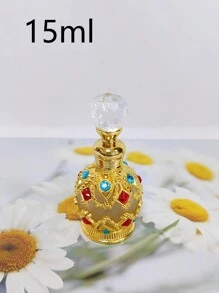 1瓶15ml旅行滴管式香氛/精油容器,豪華復古設計,電鍍鋅合金配水晶細節,適合作為禮物、紀念品或旅行使用,男女學生出差上學適用,奢華高級金色鑽石瓶旅行瓶 - 金色 - 查看 2