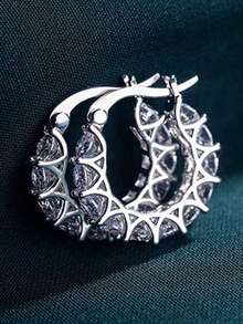 rakol 2入組時尚銅製立體幾何圓環耳環,適用於女性日常佩戴 - 耳圈 - 查看 10