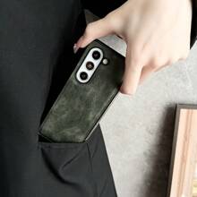 Pc塑料硬殼，pu皮革表面手機殼，適用於三星Galaxy Z Fold5 4 3 5g - 墨綠色 - 查看 11