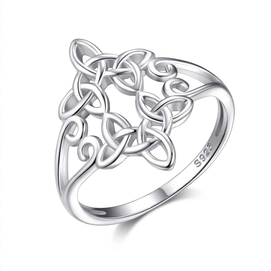 1pc S925 Sterling Silver Unique Simple Hollow Celtic Knot Ring, Fashionable Jewelry For Women's Date And Engagement