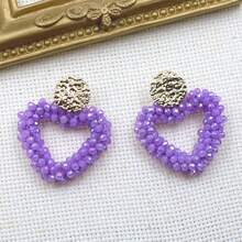 1 對時尚波西米亞風格心形設計米珠和串珠編織元素耳環,適合日常佩戴和情人節 - 愛心 - 查看 1