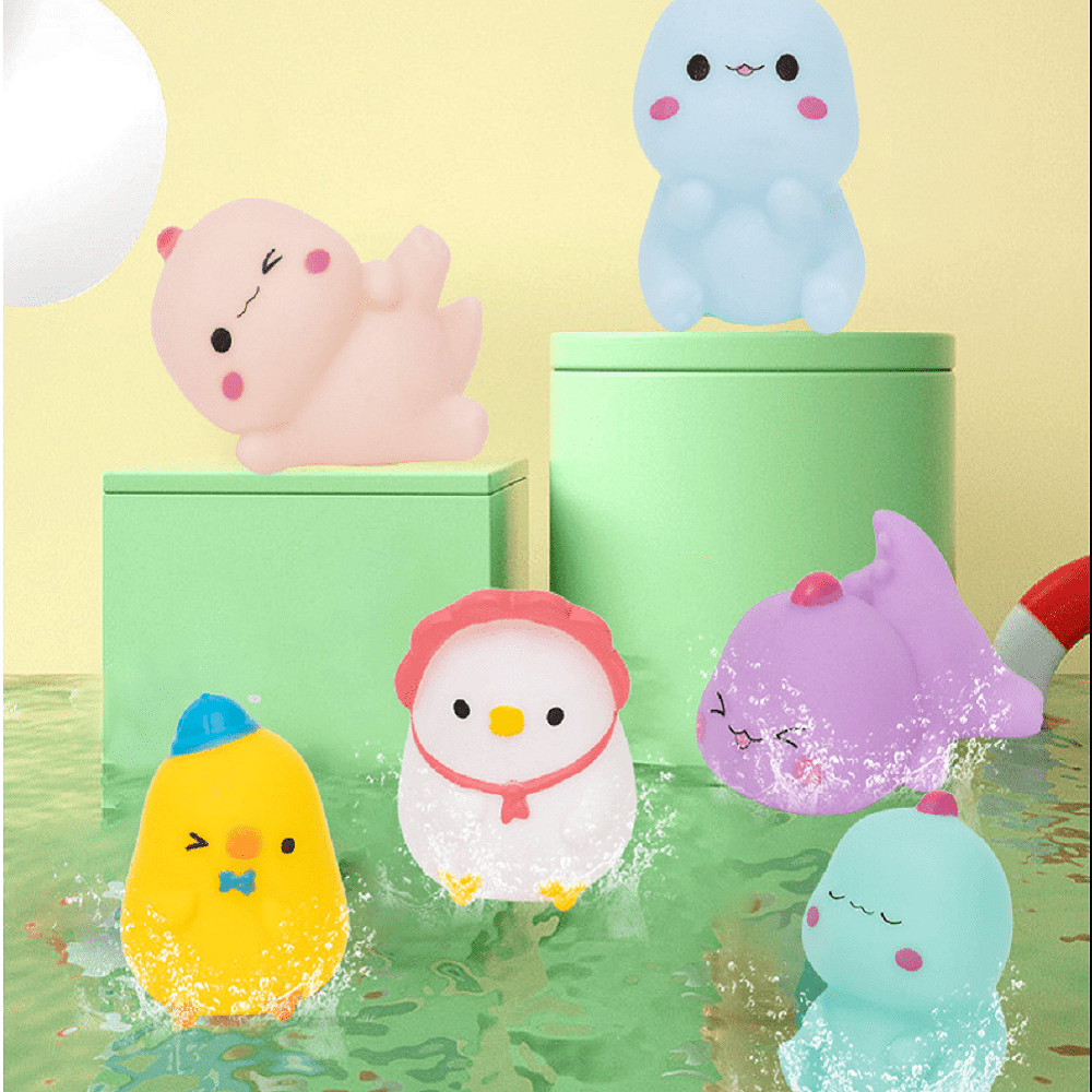 6 piezas Mini dinosaurios de vinilo suave y lindo, juguetes de baño para bebés que rocían agua al apretarlos, juguetes de agua y chillones, juguete regalo para niños