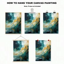 3 塊面板抽象金箔無框繪畫,復古簡約風格聚酯纖維綠色和金色矩形牆藝術,非常適合客廳、臥室和家居裝飾 - 彩色 - 查看 6