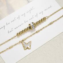 1pc Fashionable Cubic Zirconia Butterfly Decor Anklet Suitable For Women's Daily Wear - Gold - View 2