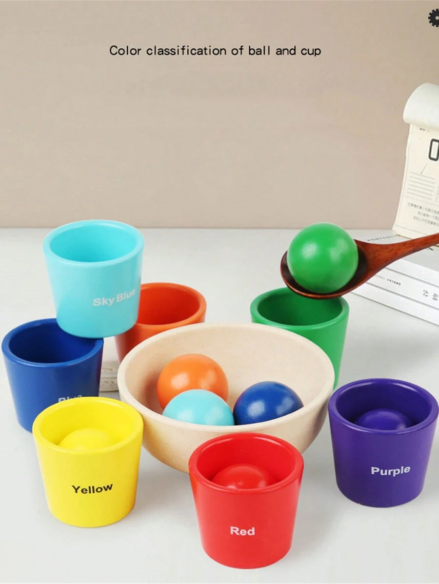 蒙特梭利教學球7色人和杯子顏色配對球捏珠遊戲1-4歲早期教育玩具 - 彩色 - 查看 1