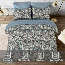 7 Pieces Paisley Comforter Set Queen King Bed In A Bag Comforter, Blue Boho Paisley Pattern Bedding Soft Microfiber Queen Size Comforter With Sheet & Pillowcase,Wedding Items,Valentines Day Home Bed Room Decor,Easter Gifts,All Season - 藍色2 - 查看 3