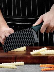 1pc Stainless Steel Potato Slicer With Wavy Blade And Sawtooth Blade, French Fry Cutter - Multicolor - View 1