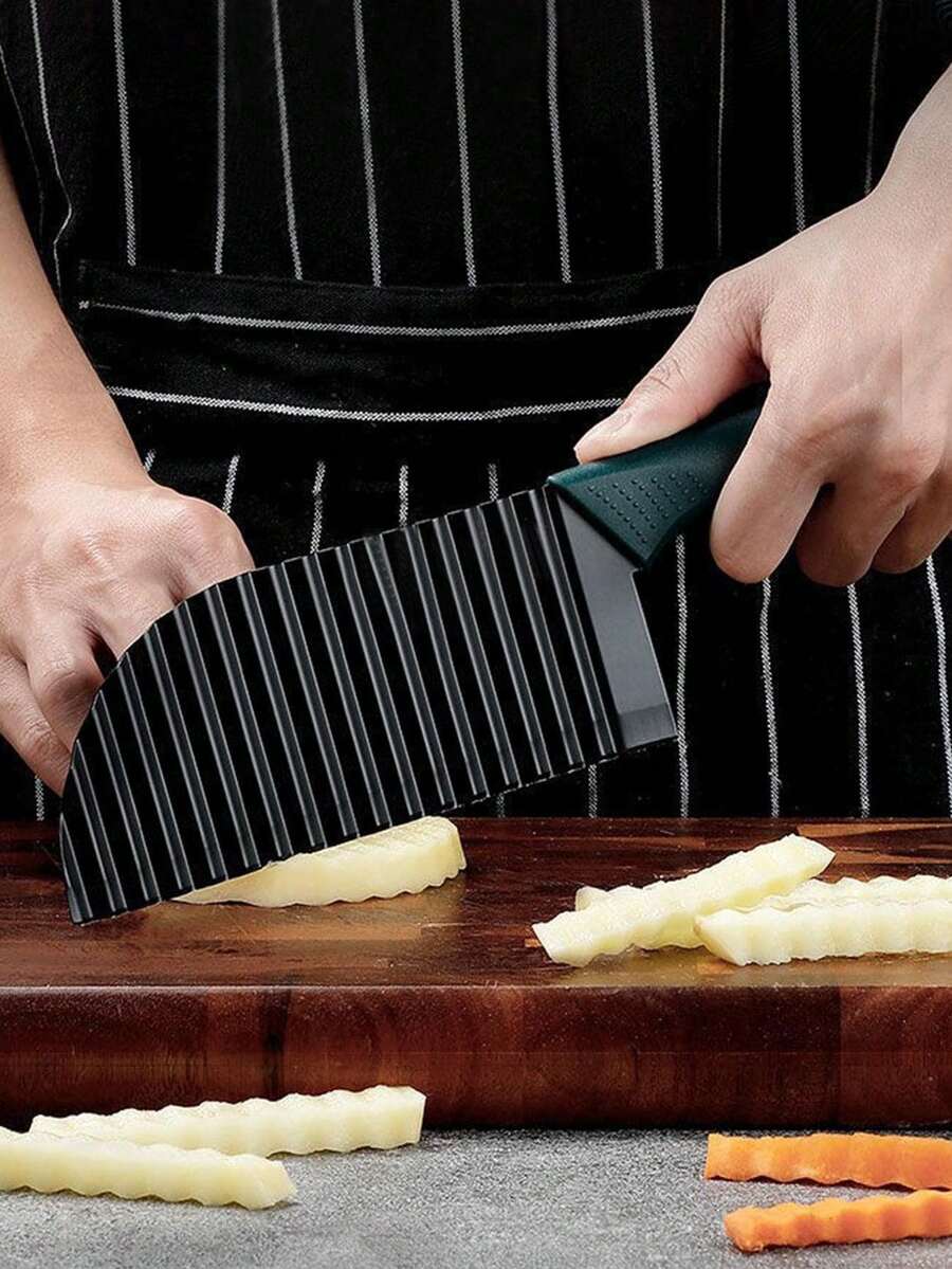1pc Stainless Steel Potato Slicer With Wavy Blade And Sawtooth Blade, French Fry Cutter - Multicolor - View 1