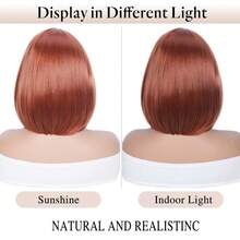 女性bob卷短髮假髮,12吋彩色cosplay性感假髮,合成纖維自然假髮,中分補髮,適用於日常和派對使用 - 銅色 - 查看 6