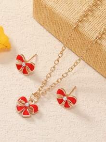 Cute Bowknot & Cartoon Colorful Necklace, 1pc Earring, 1pair Jewelry Set In Heart-Shaped Box For Girls, Party Gift - Multicolor - View 7