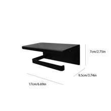 1pc Stainless Steel Toilet Paper Holder With Shelf, Wall Mounted Black Bathroom Tissue Roll Holder, Modern Style - Black - View 3