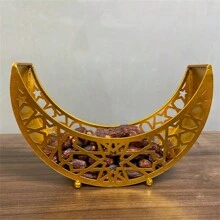 1pc Moon Shaped Tray, Suitable For Slaughtering Festival, Candy & Fruit Plate, Large Capacity Iron Art Tray, White/Gold - Yellow - View 7
