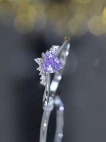 1 件時尚浪漫心形立方氧化鋯女式永恆戒指,理想的情人節約會或儀式禮物 - 紅剛玉 - 查看 5