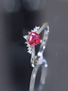 1 件時尚浪漫心形立方氧化鋯女式永恆戒指,理想的情人節約會或儀式禮物 - 紅剛玉 - 查看 3