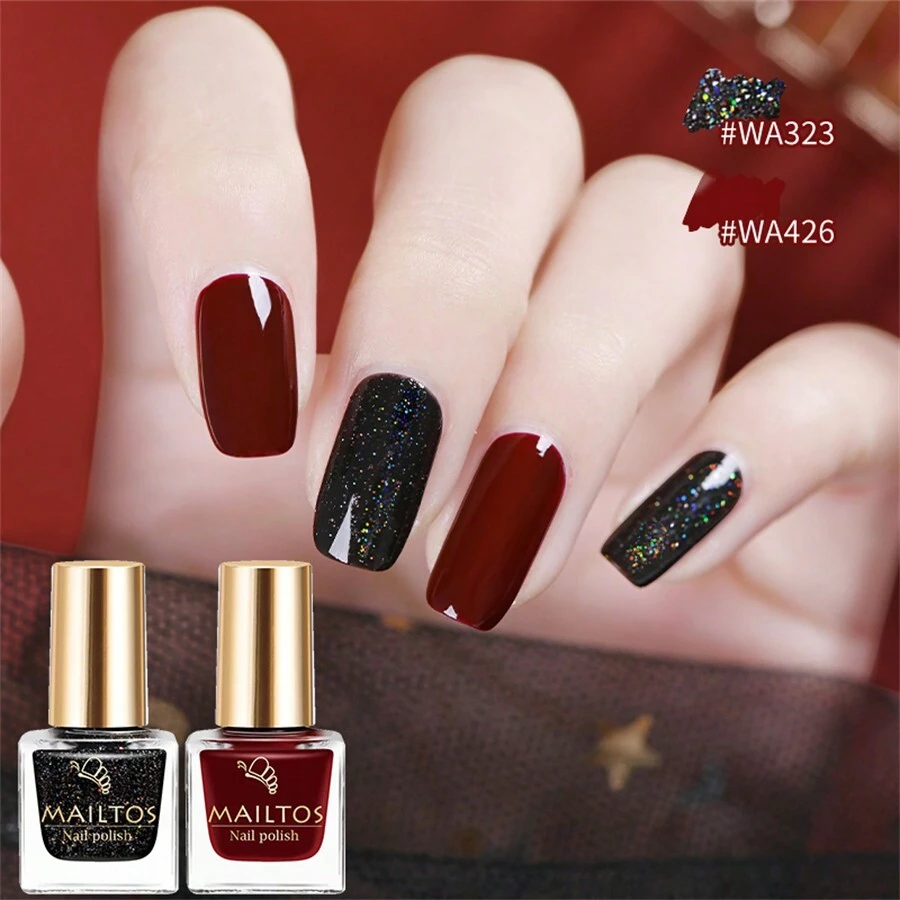 8毫升紅黑閃耀指甲油套裝,易撕式、亮白、快乾指甲藝術,持久不褪色,無氣味、易揭,適合美白膚色,家用美甲套裝,無需uv / Led燈 - 彩色 - 查看 1