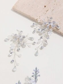 1 Pair Women's Silver Alloy Flower Rhinestone Crystal Stud Earrings, Romantic Versatile Wedding Bride Jewelry