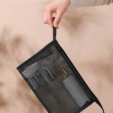 1pc Large Capacity Transparent Travel Mesh Toiletry Bag, Nylon Mesh Cosmetic Bag, Makeup Organizer,Pink Room Decor Home Bedroom Bathroom Living Room Desk Decor Travel Stuff Wedding House Decorbirthday Mushroom New Years Accessories Gifts For Dad Mom Best Friend Teacher Man Funny Giftstorage Jewelry Organiser Box Bathroom Set Storage Organizer In Storage Boxes & Bins Perfume Organizer Makeup Bag Gift Storage Box Bag Bathroom In Storage Shelves & Racks - Black - View 10