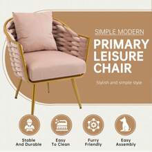 HOMEFUN Velvet Accent Chair Modern Upholstered Armchair Tufted Chair With Metal Frame, Single Leisure Chairs For Living Room Bedroom Office Balcony - 粉色 - 查看 3
