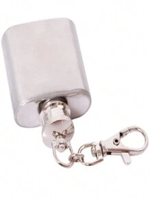 1 Pieza De Acero Inoxidable Plateado Pequeña Cantimplora Para Licor Con Llavero Portátil Al Aire Libre Y Llavero En Forma De Mini Botella De Alcohol - Plateado - Ver 5